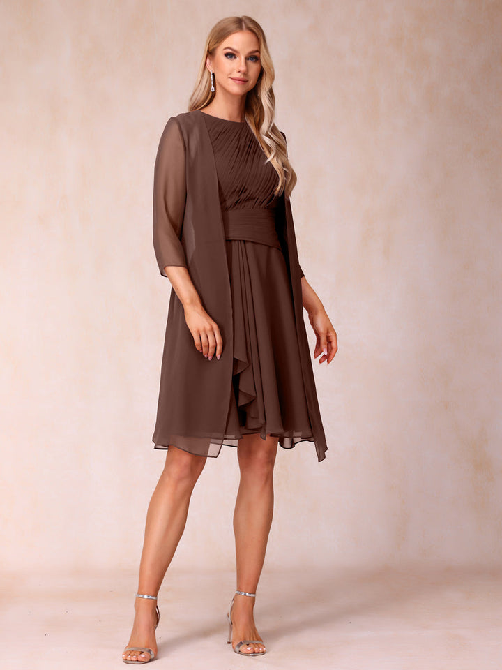 A-Line/Princess Scoop Sleeveless Short Formal Evening Dresses with Ruched &amp; Jacket