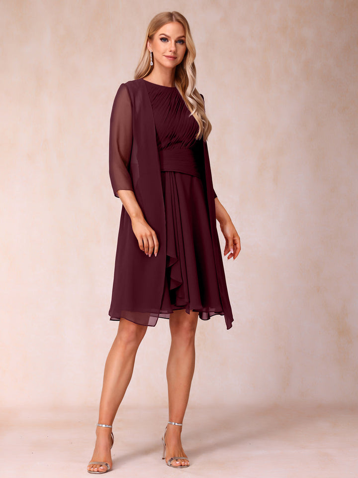 A-Line/Princess Scoop Sleeveless Short Formal Evening Dresses with Ruched &amp; Jacket