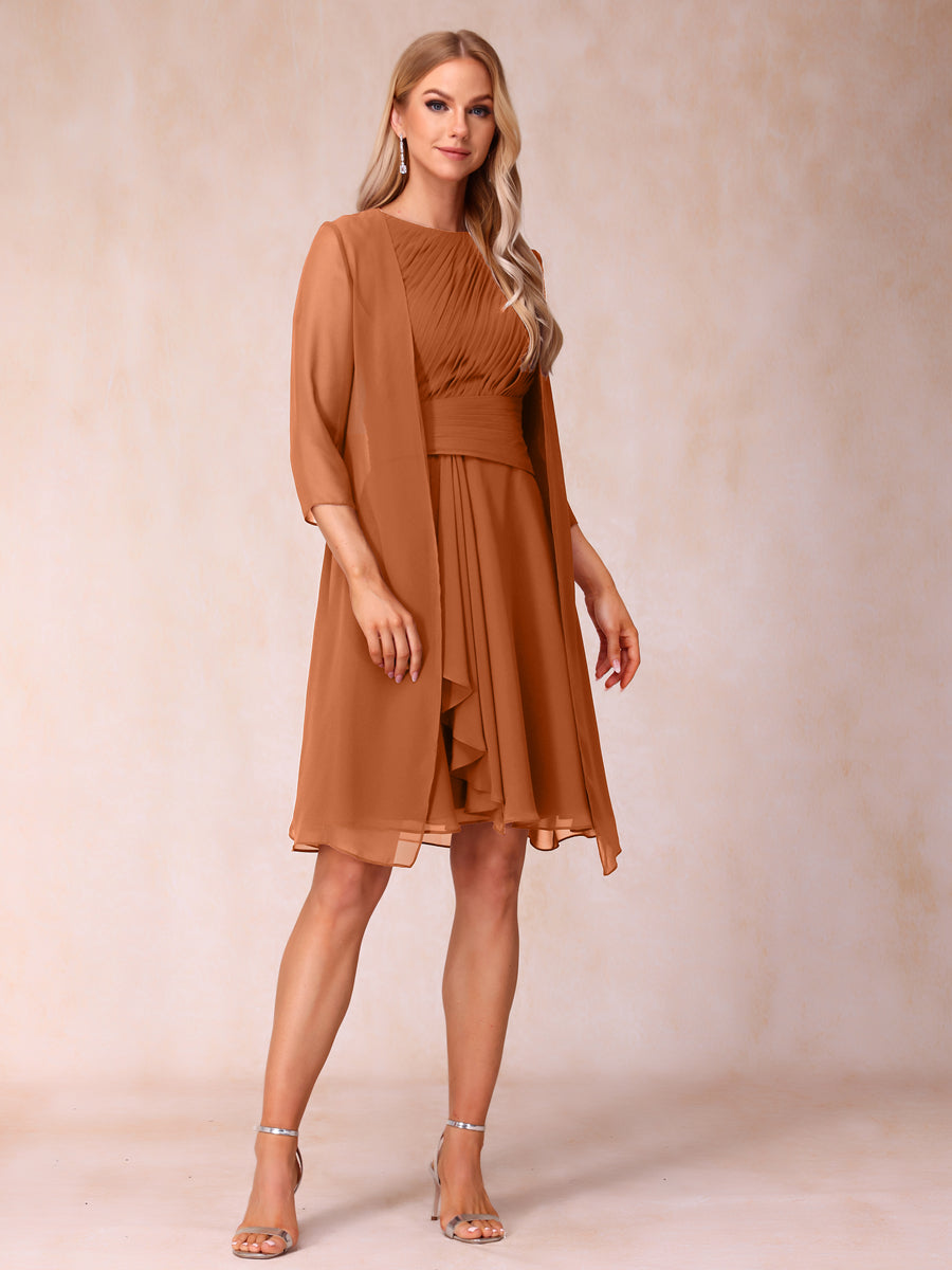 A-Line/Princess Scoop Sleeveless Short Formal Evening Dresses with Ruched &amp; Jacket