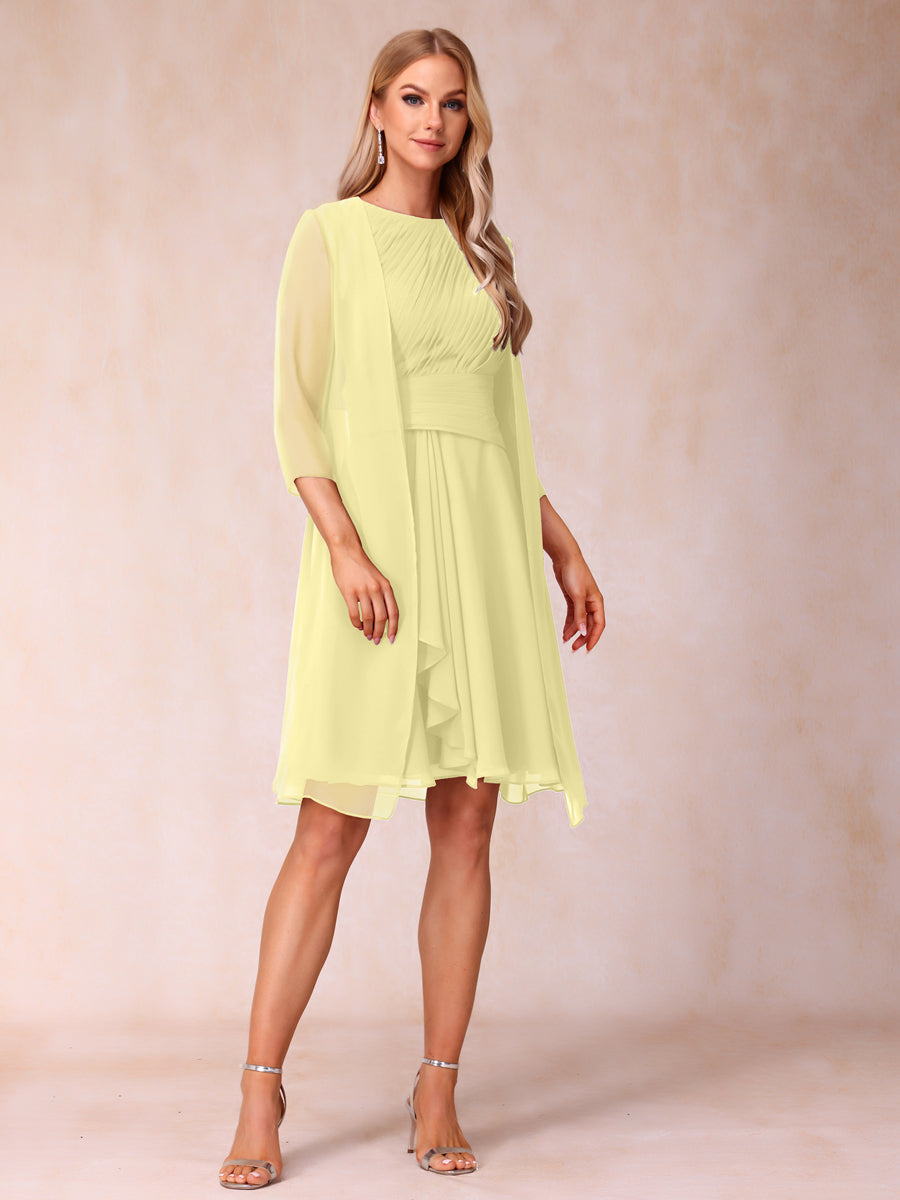 A-Line/Princess Scoop Sleeveless Short Formal Evening Dresses with Ruched &amp; Jacket