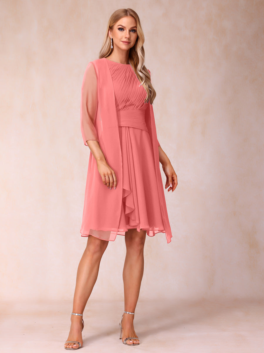 A-Line/Princess Scoop Sleeveless Short Formal Evening Dresses with Ruched &amp; Jacket