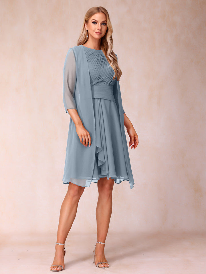 A-Line/Princess Scoop Sleeveless Short Formal Evening Dresses with Ruched &amp; Jacket
