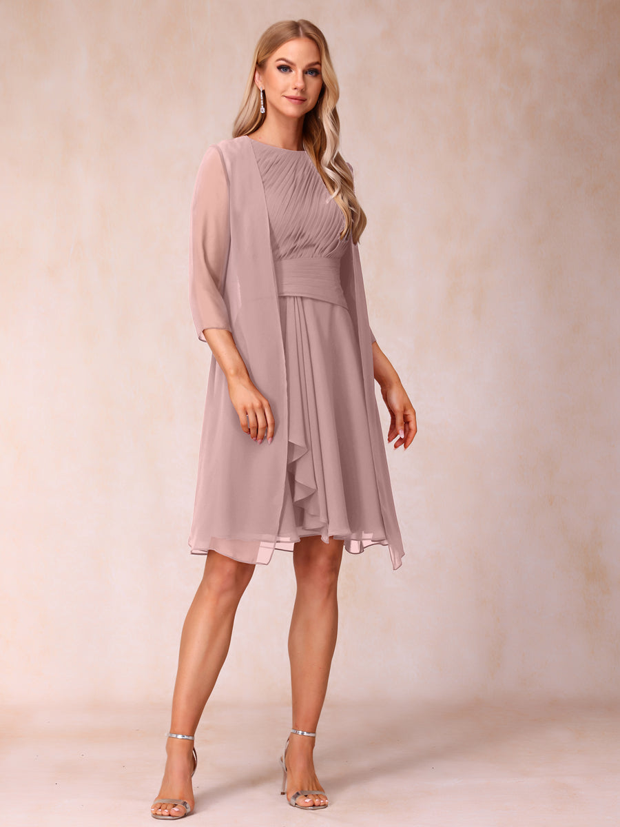 A-Line/Princess Scoop Sleeveless Short Formal Evening Dresses with Ruched &amp; Jacket