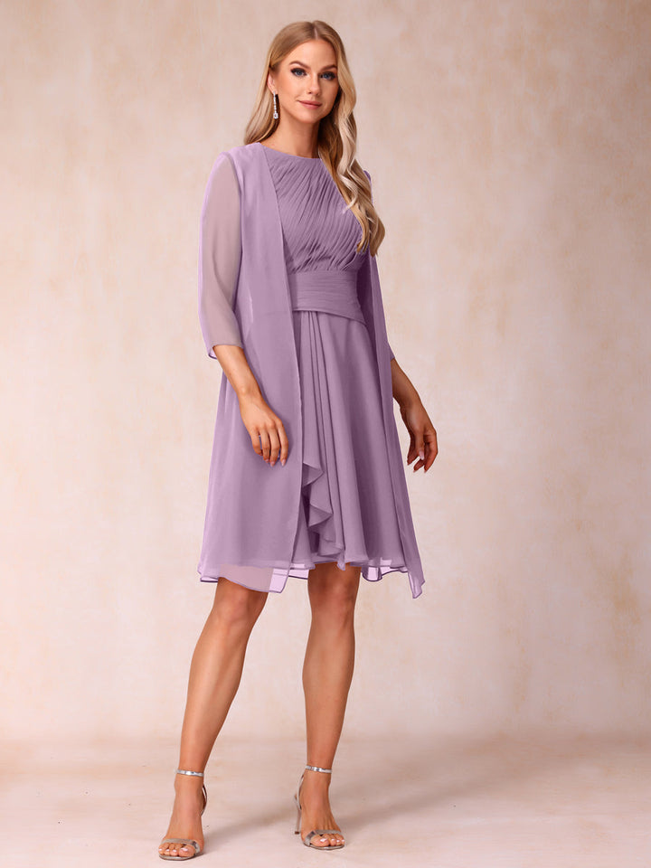 A-Line/Princess Scoop Sleeveless Short Formal Evening Dresses with Ruched &amp; Jacket