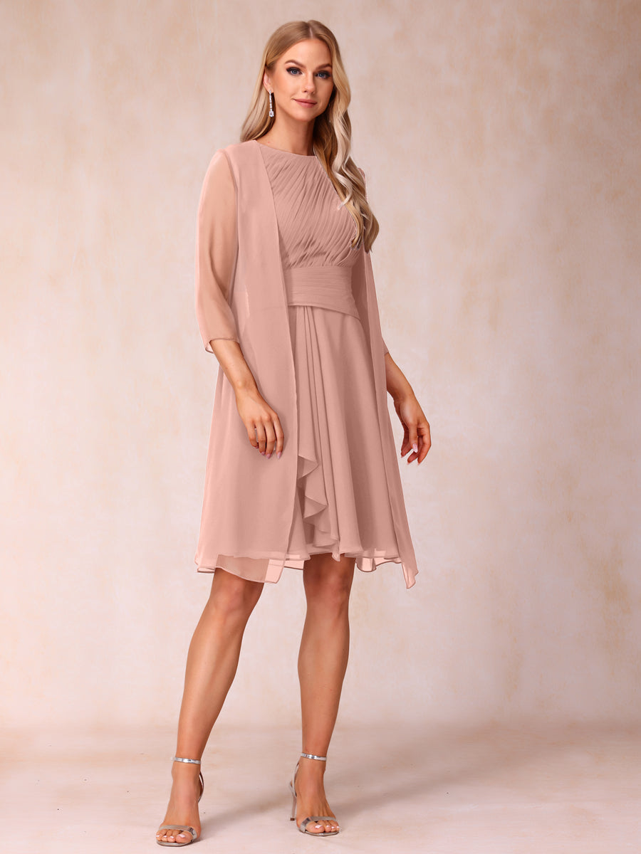 A-Line/Princess Scoop Sleeveless Short Formal Evening Dresses with Ruched &amp; Jacket
