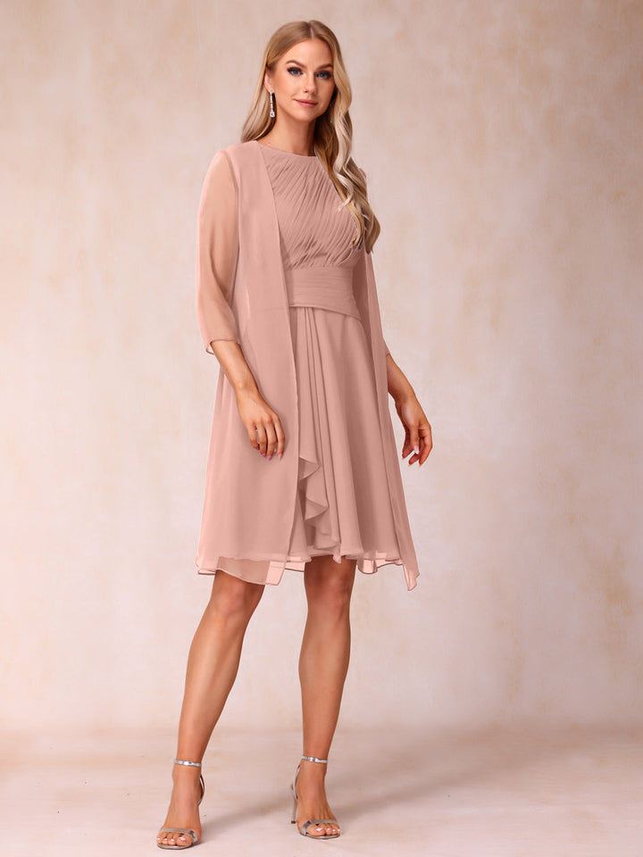A-Line/Princess Scoop Sleeveless Short Formal Evening Dresses with Ruched &amp; Jacket