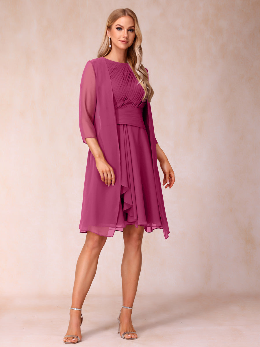A-Line/Princess Scoop Sleeveless Short Formal Evening Dresses with Ruched &amp; Jacket