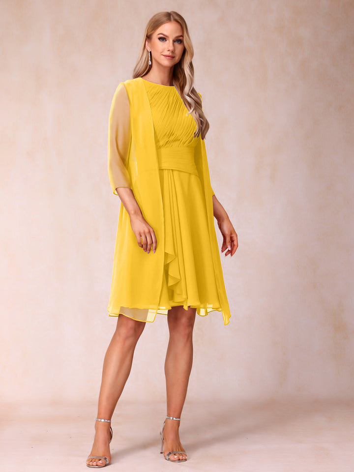 A-Line/Princess Scoop Sleeveless Short Formal Evening Dresses with Ruched &amp; Jacket