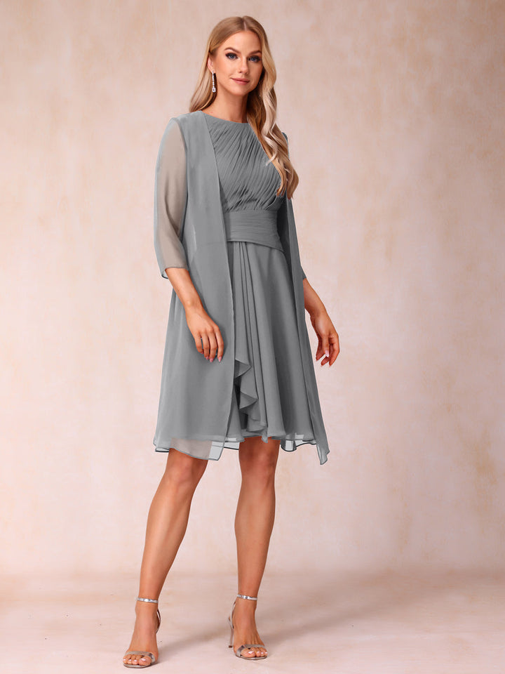 A-Line/Princess Scoop Sleeveless Short Formal Evening Dresses with Ruched &amp; Jacket