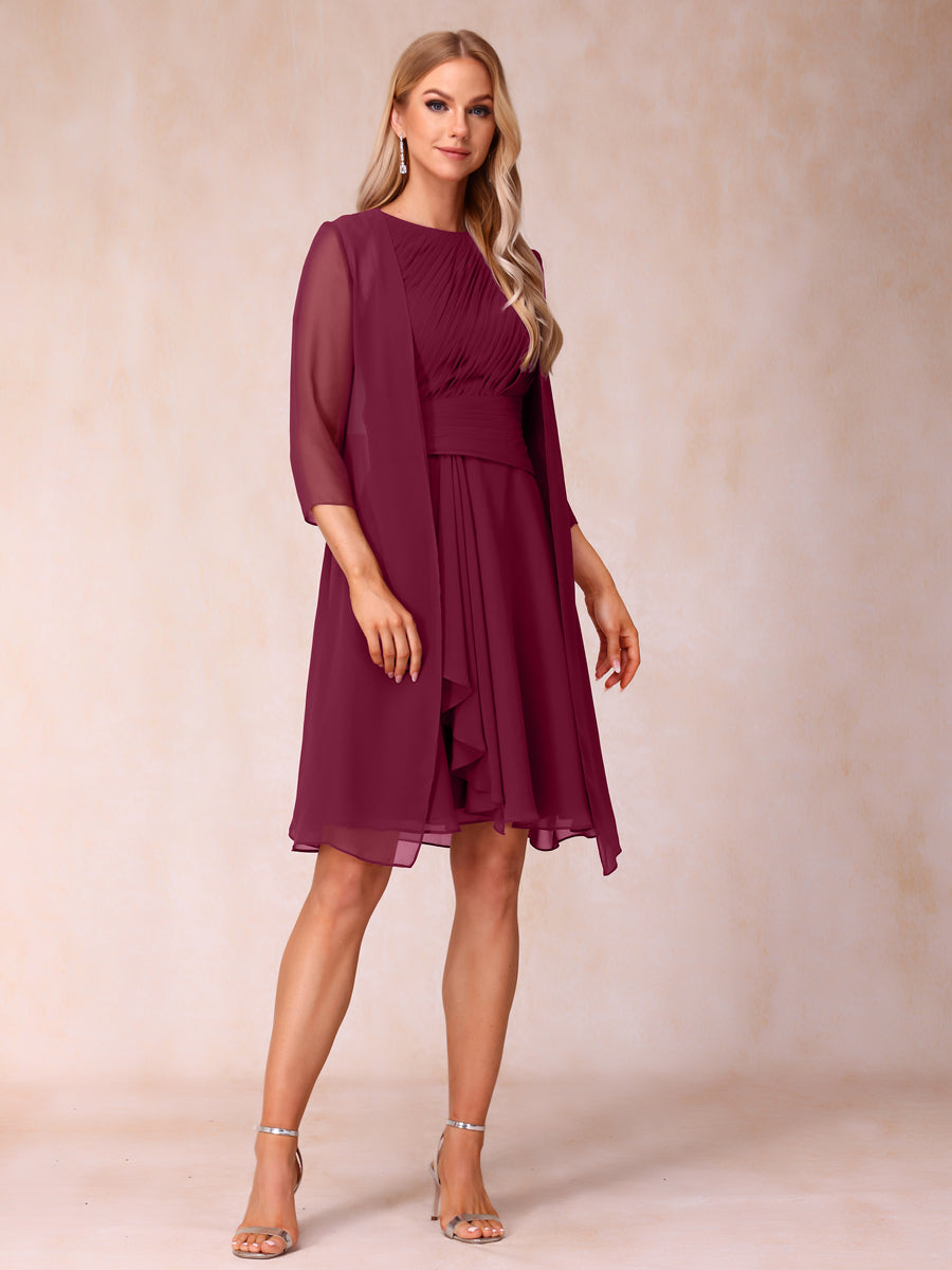 A-Line/Princess Scoop Sleeveless Short Formal Evening Dresses with Ruched &amp; Jacket