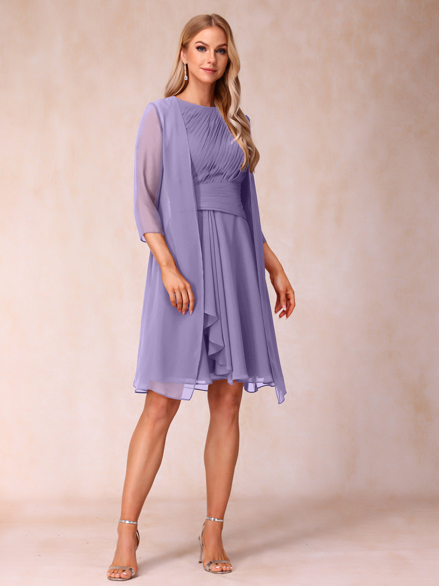A-Line/Princess Scoop Sleeveless Short Formal Evening Dresses with Ruched &amp; Jacket