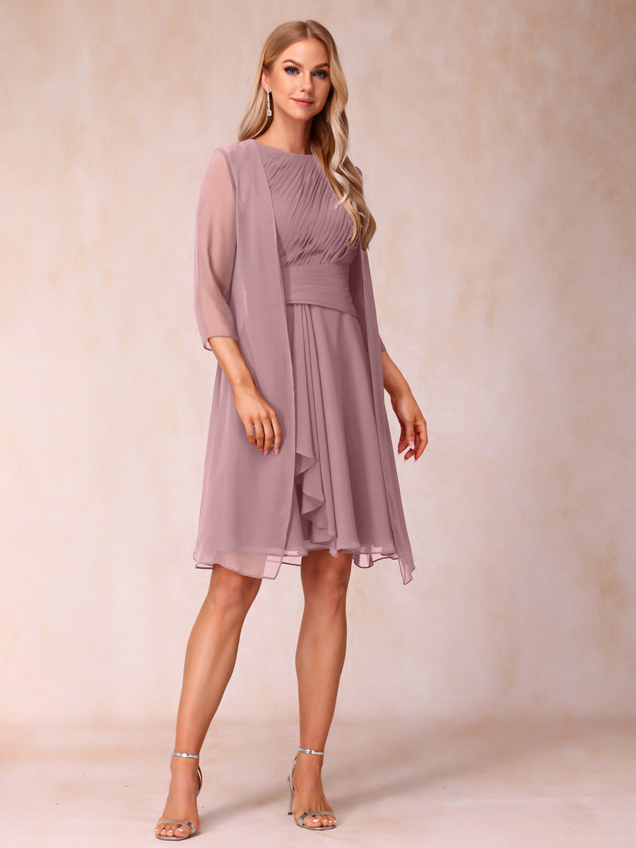 A-Line/Princess Scoop Sleeveless Short Formal Evening Dresses with Ruched &amp; Jacket