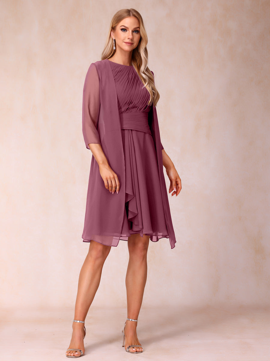 A-Line/Princess Scoop Sleeveless Short Formal Evening Dresses with Ruched &amp; Jacket