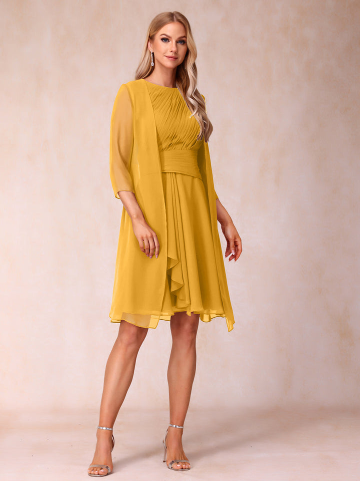A-Line/Princess Scoop Sleeveless Short Formal Evening Dresses with Ruched &amp; Jacket