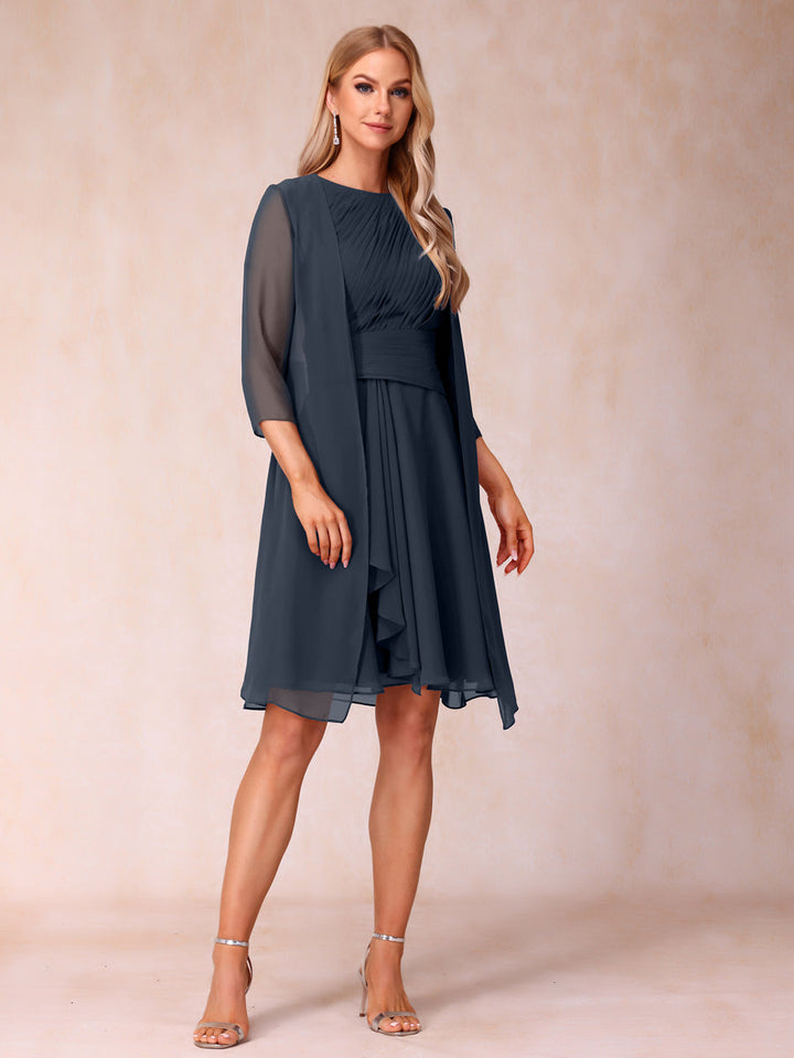 A-Line/Princess Scoop Sleeveless Short Formal Evening Dresses with Ruched &amp; Jacket