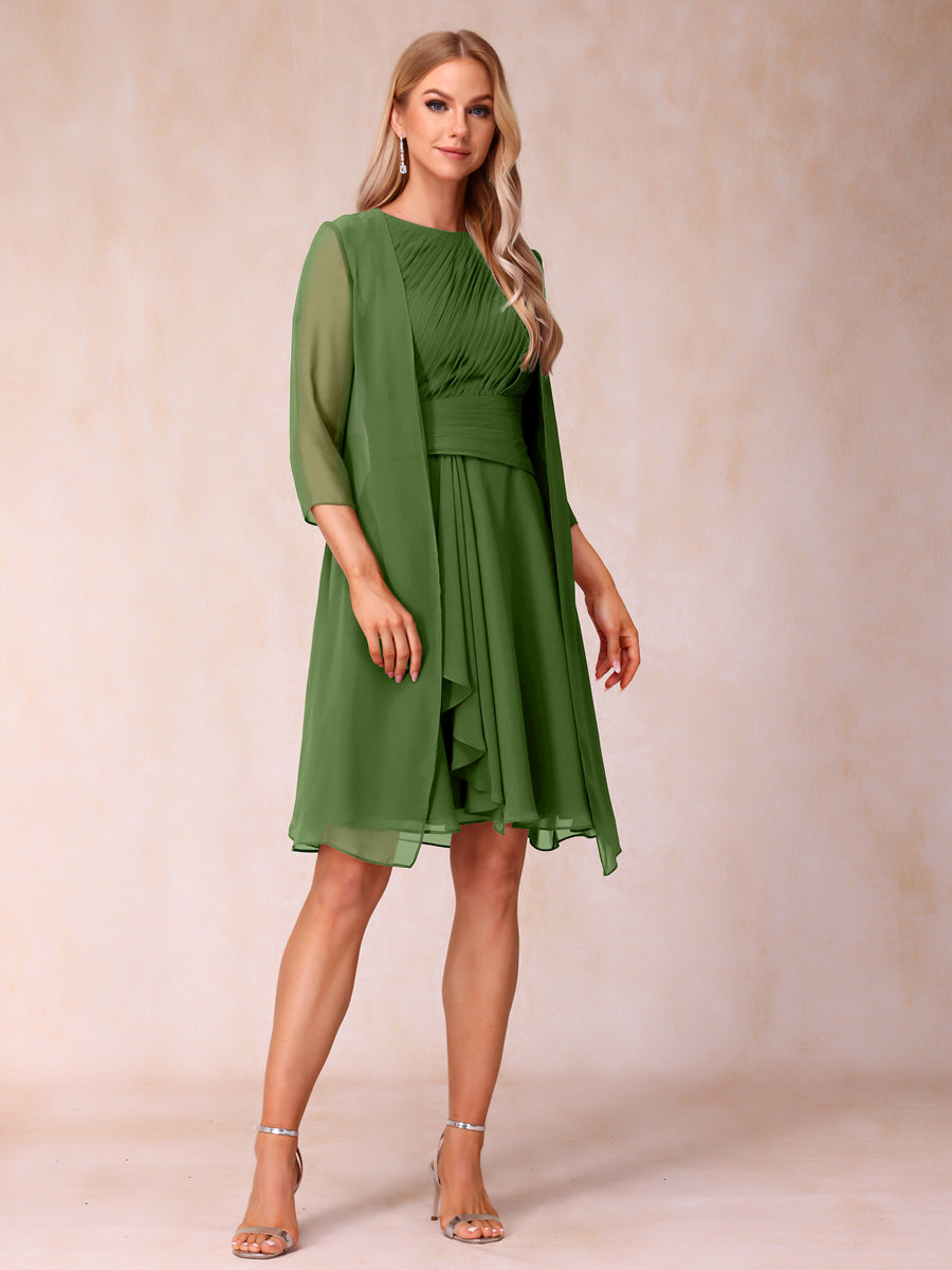 A-Line/Princess Scoop Sleeveless Short Formal Evening Dresses with Ruched &amp; Jacket