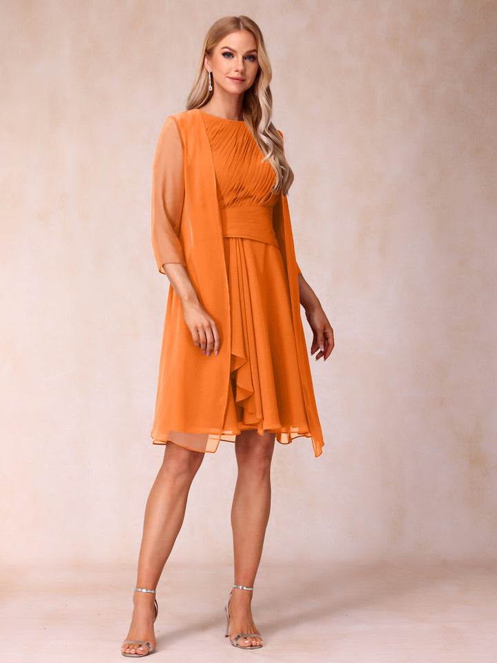 A-Line/Princess Scoop Sleeveless Short Formal Evening Dresses with Ruched &amp; Jacket