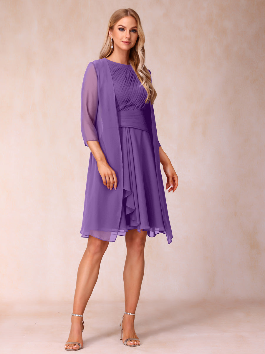 A-Line/Princess Scoop Sleeveless Short Formal Evening Dresses with Ruched &amp; Jacket