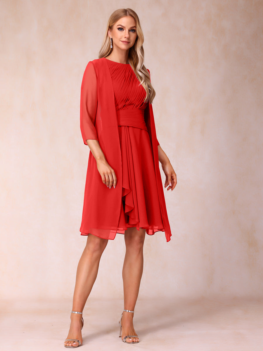 A-Line/Princess Scoop Sleeveless Short Formal Evening Dresses with Ruched &amp; Jacket