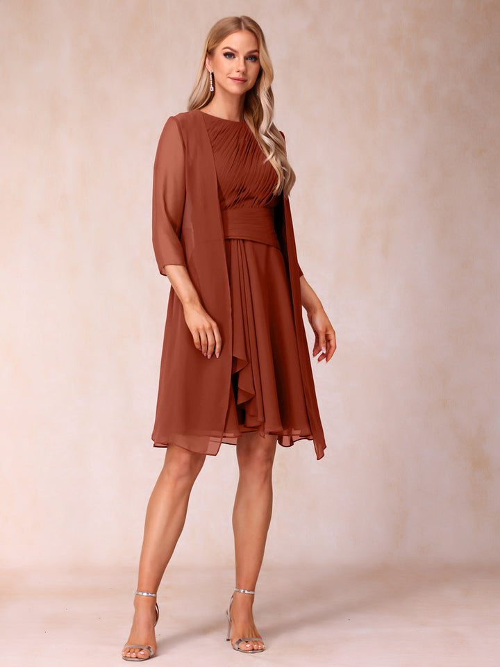 A-Line/Princess Scoop Sleeveless Short Formal Evening Dresses with Ruched &amp; Jacket