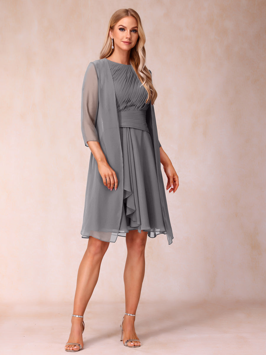A-Line/Princess Scoop Sleeveless Short Formal Evening Dresses with Ruched &amp; Jacket