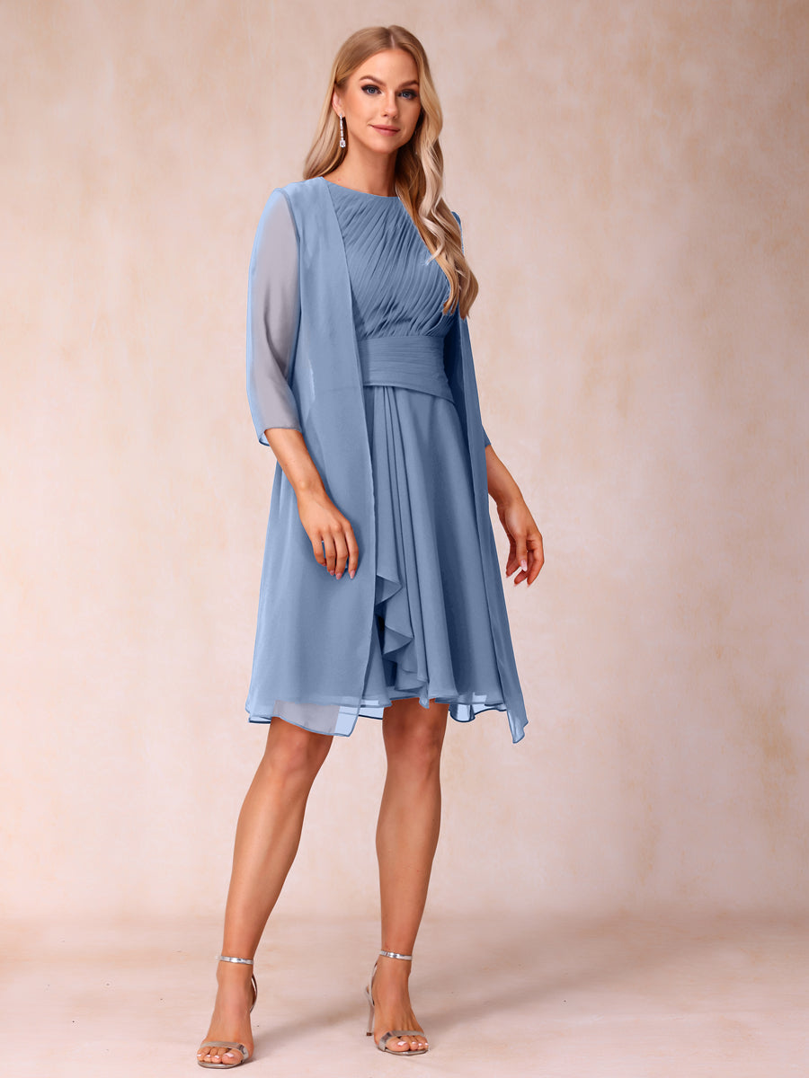 A-Line/Princess Scoop Sleeveless Short Formal Evening Dresses with Ruched &amp; Jacket