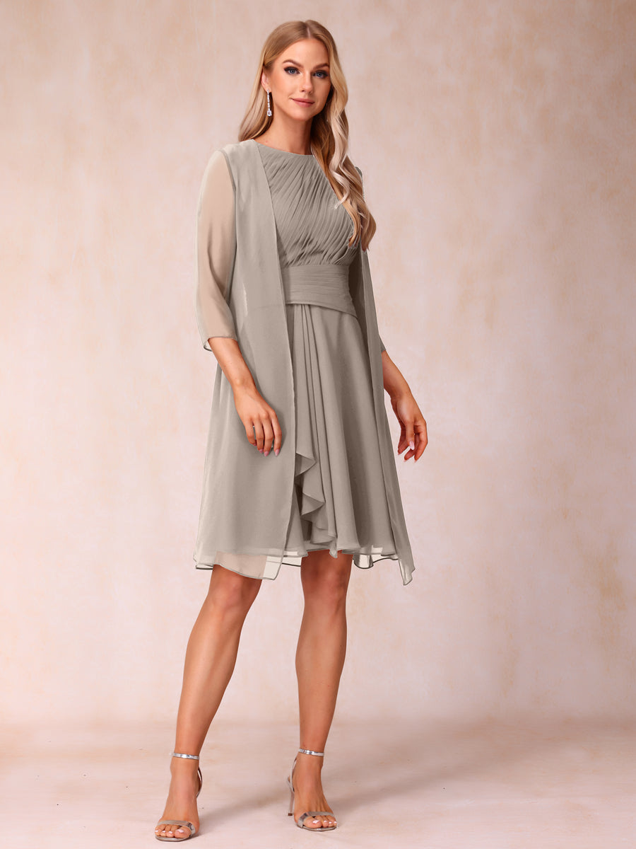 A-Line/Princess Scoop Sleeveless Short Formal Evening Dresses with Ruched &amp; Jacket