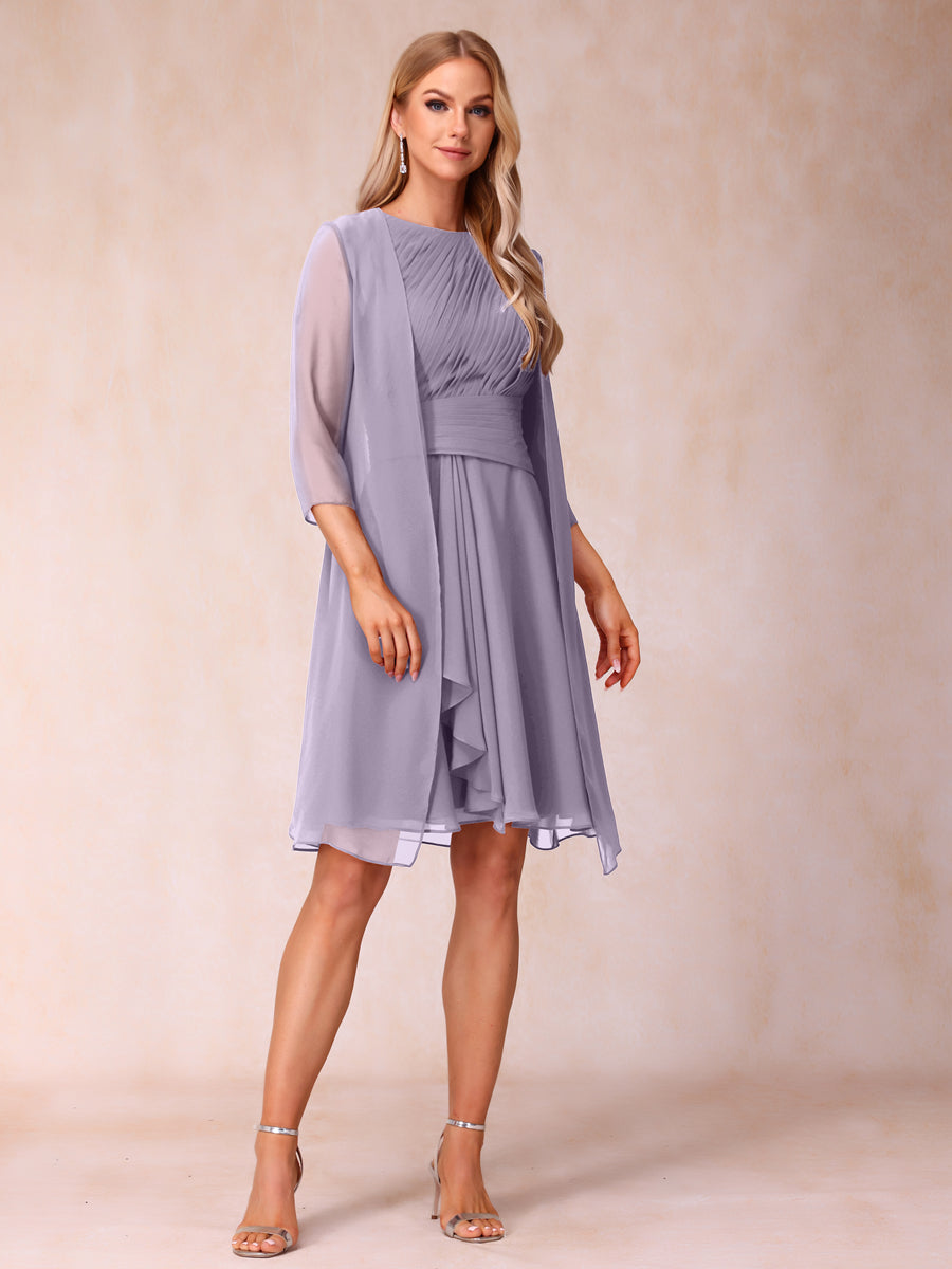 A-Line/Princess Scoop Sleeveless Short Formal Evening Dresses with Ruched &amp; Jacket