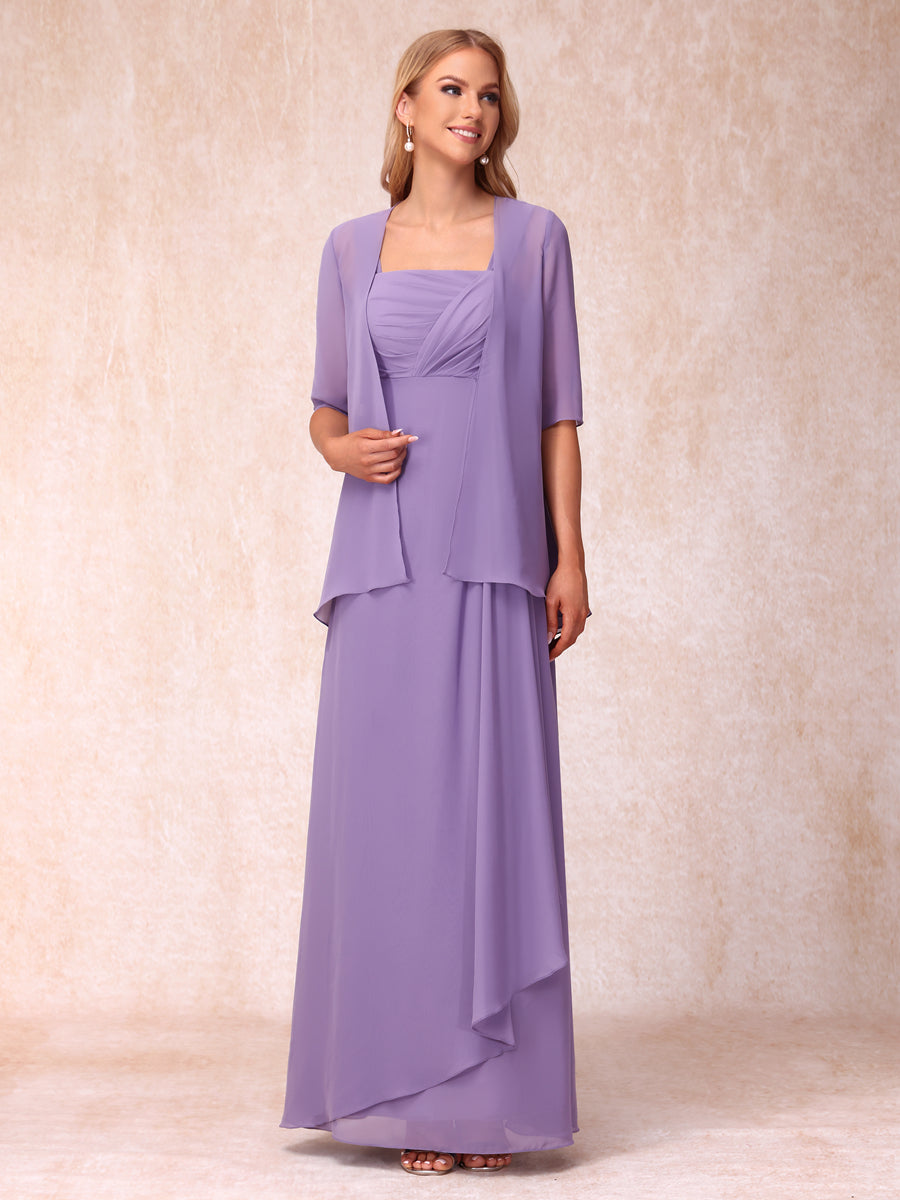 A-Line/Princess Sleeveless Long Formal Evening Dresses With Ruffles & Jacket