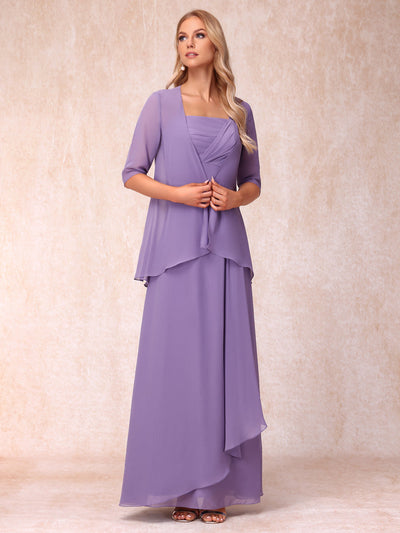 A-Line/Princess Sleeveless Long Formal Evening Dresses With Ruffles & Jacket