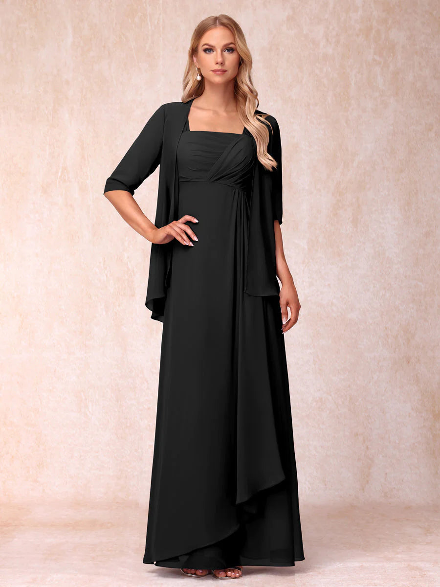 A-Line/Princess Sleeveless Long Formal Evening Dresses With Ruffles & Jacket