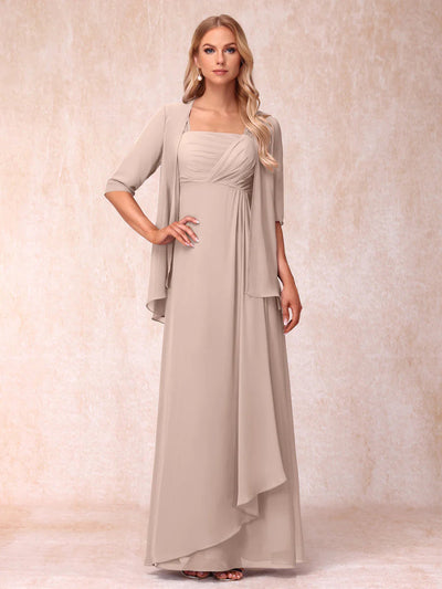 A-Line/Princess Sleeveless Long Formal Evening Dresses With Ruffles & Jacket
