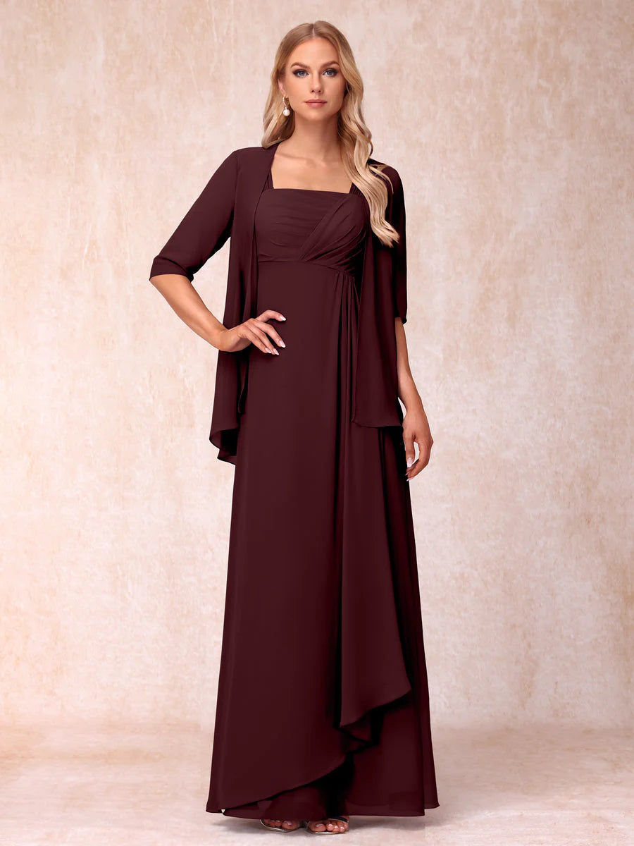 Lavetir Mother of the Bride Dresses Wine Red A-Line/Princess Sleeveless Long Formal Evening Dresses With Ruffles & Jacket 2026