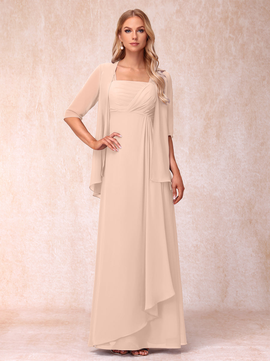 A-Line/Princess Sleeveless Long Formal Evening Dresses With Ruffles & Jacket