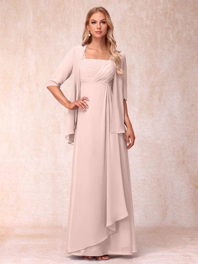 A-Line/Princess Sleeveless Long Formal Evening Dresses With Ruffles & Jacket