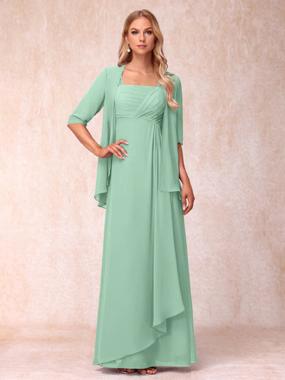 A-Line/Princess Sleeveless Long Formal Evening Dresses With Ruffles & Jacket