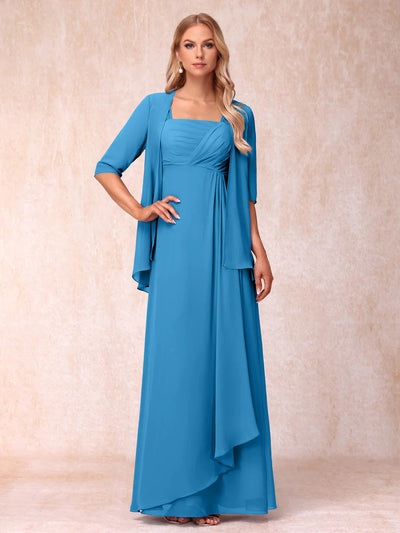 A-Line/Princess Sleeveless Long Formal Evening Dresses With Ruffles & Jacket