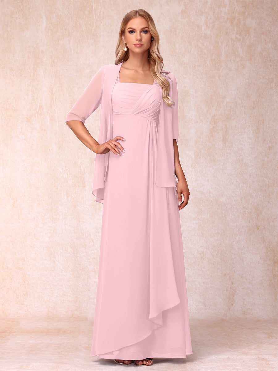 A-Line/Princess Sleeveless Long Formal Evening Dresses With Ruffles & Jacket