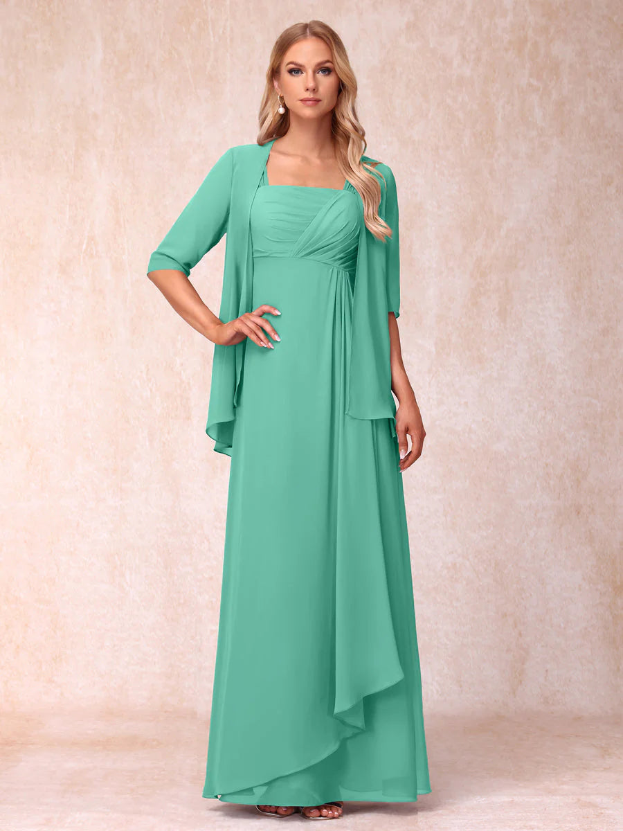 A-Line/Princess Sleeveless Long Formal Evening Dresses With Ruffles & Jacket