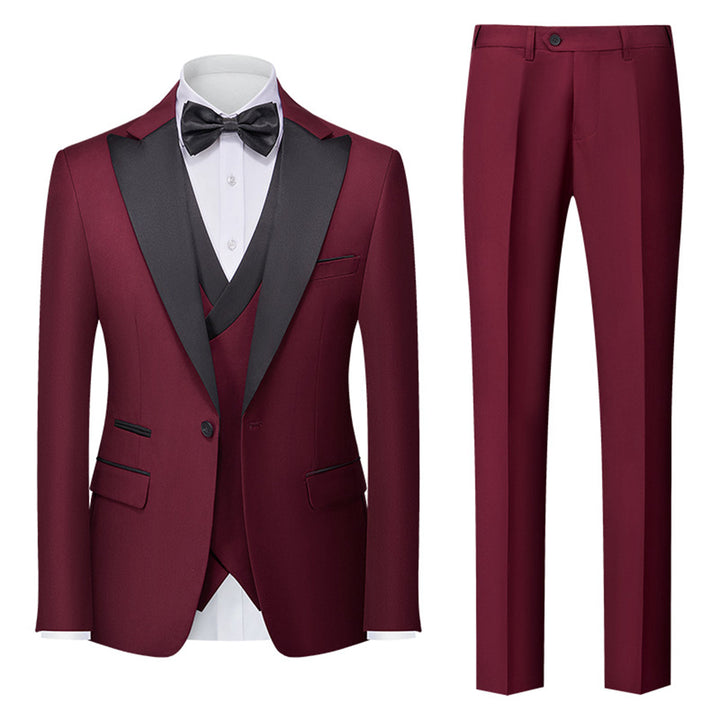 Tailored Fit Single Breasted One-button 3 Pieces Solid Colored Men&