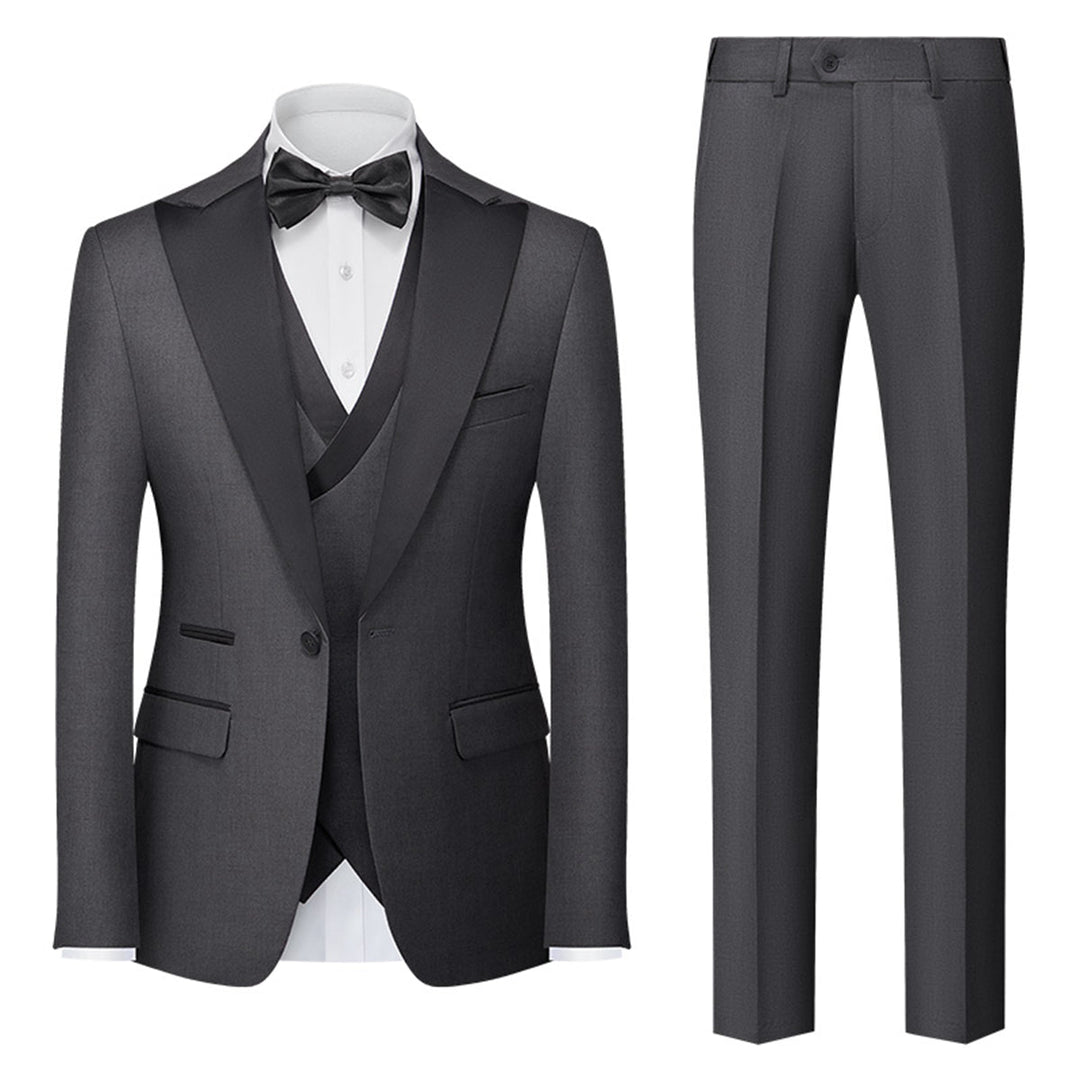 Tailored Fit Single Breasted One-button 3 Pieces Solid Colored Men&