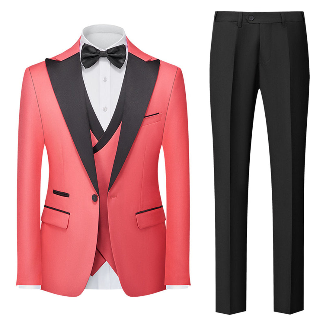 Tailored Fit Single Breasted One-button 3 Pieces Solid Colored Men&