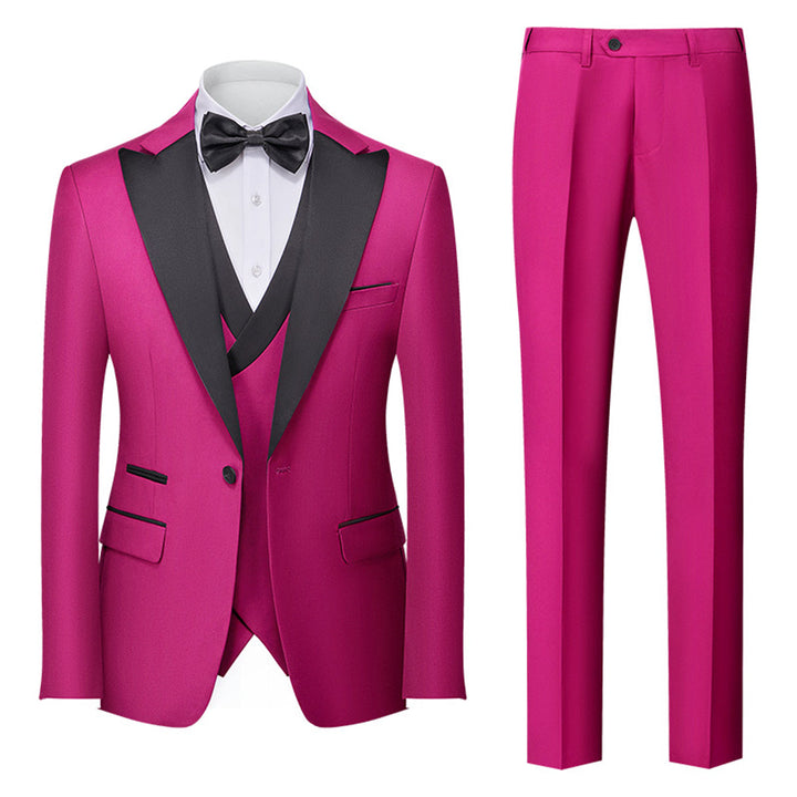 Tailored Fit Single Breasted One-button 3 Pieces Solid Colored Men&