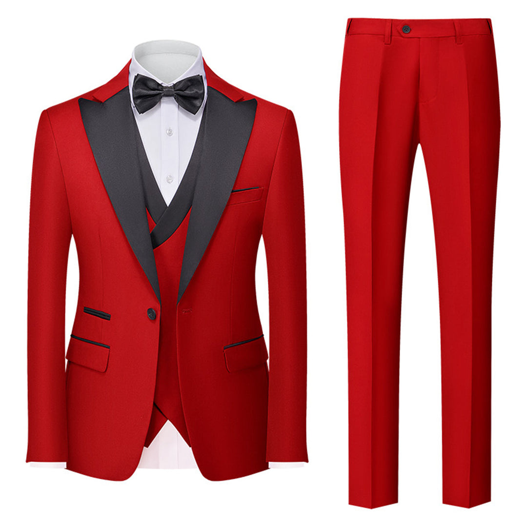 Tailored Fit Single Breasted One-button 3 Pieces Solid Colored Men&
