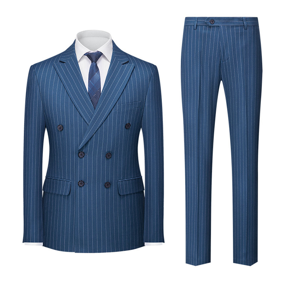 Tailored Fit Double Breasted Six-buttons 2 Pieces Striped Men&