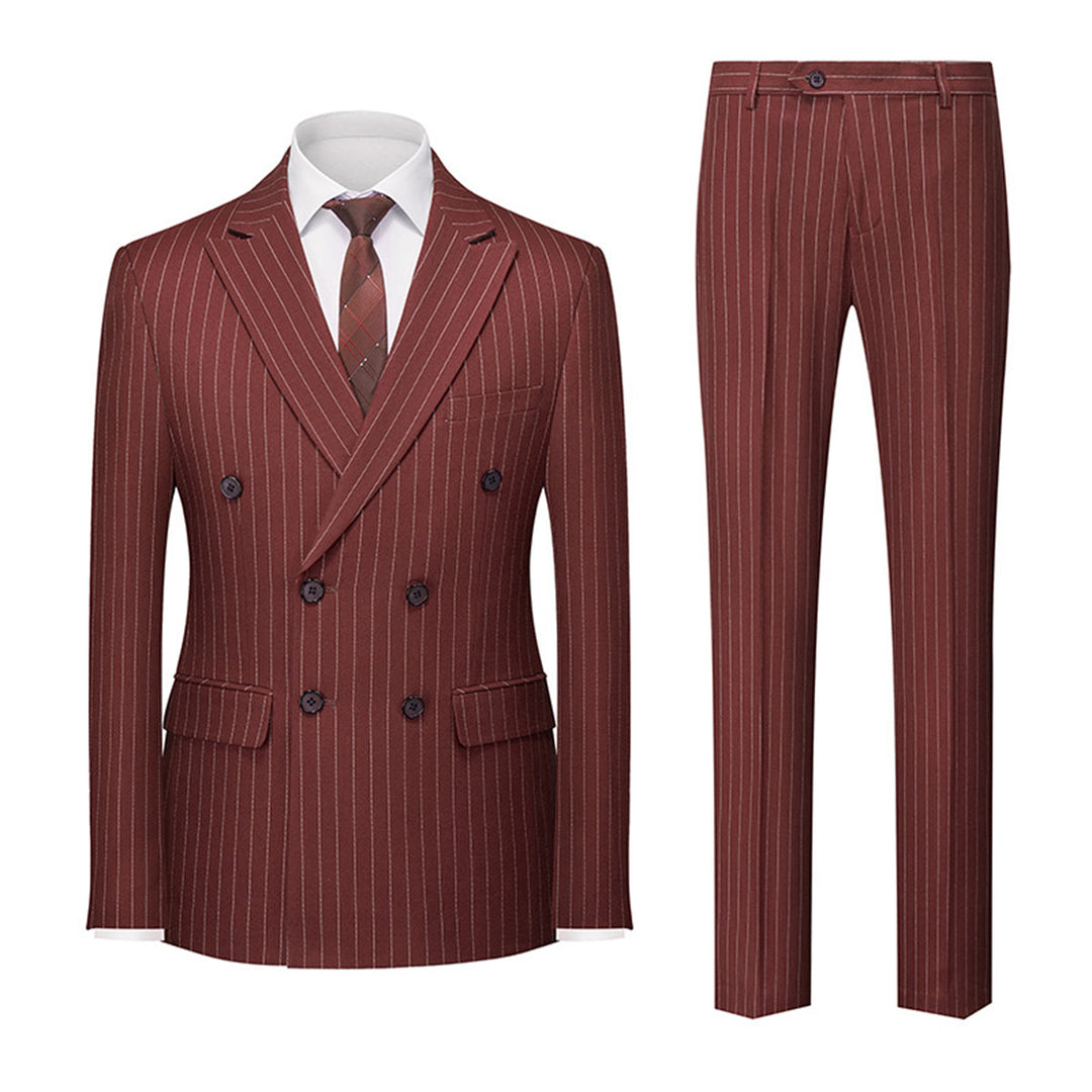 Tailored Fit Double Breasted Six-buttons 2 Pieces Striped Men&