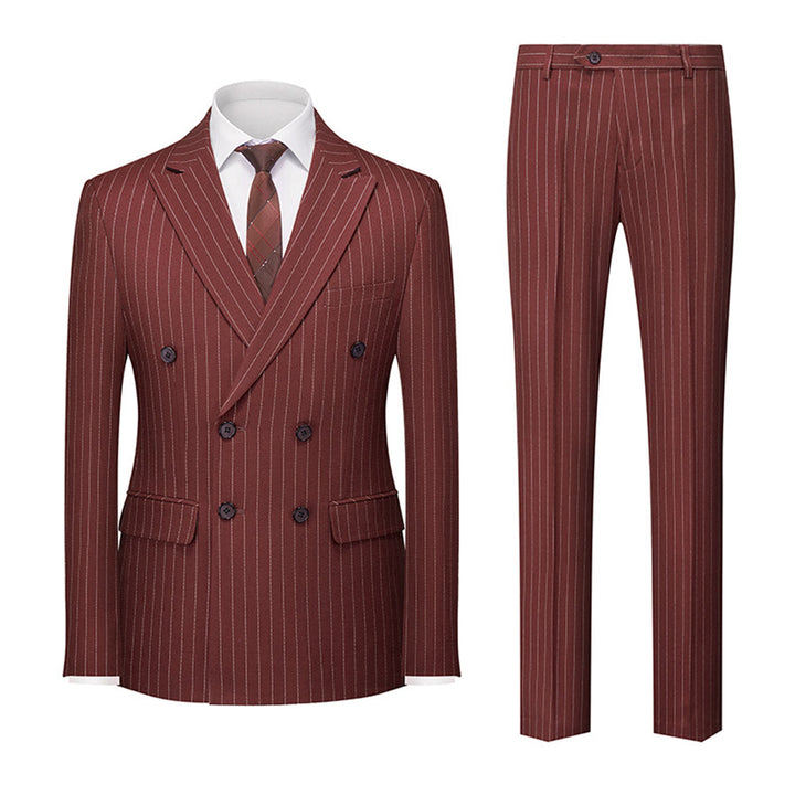 Tailored Fit Double Breasted Six-buttons 2 Pieces Striped Men&