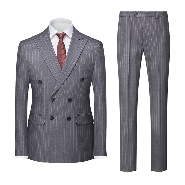 Tailored Fit Double Breasted Six-buttons 2 Pieces Striped Men&