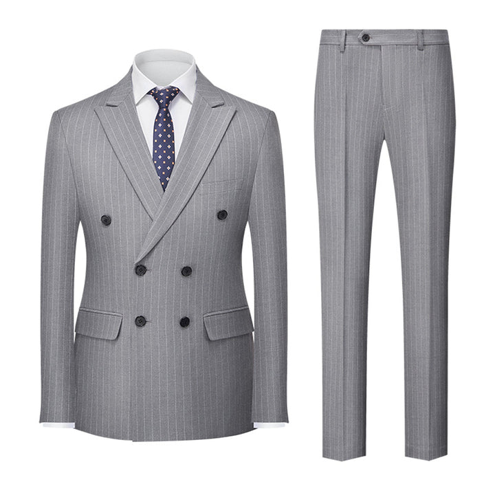 Tailored Fit Double Breasted Six-buttons 2 Pieces Striped Men&