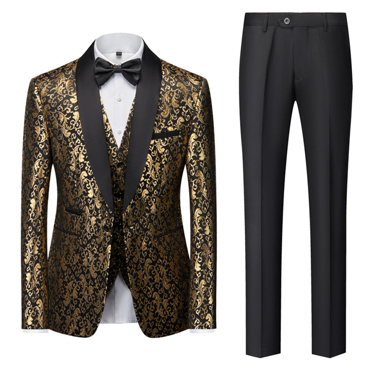 Tailored Fit Single Breasted One-button 3 Pieces Printed Men&